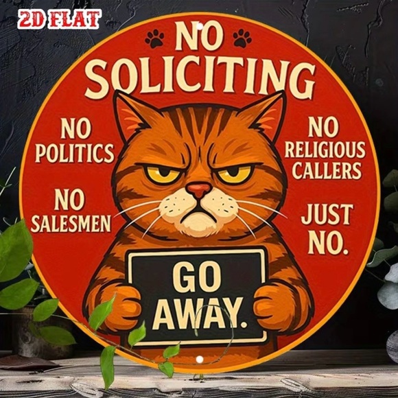 Other - Grumpy Cat Metal No Soliciting Sign - Orange Red Graphic